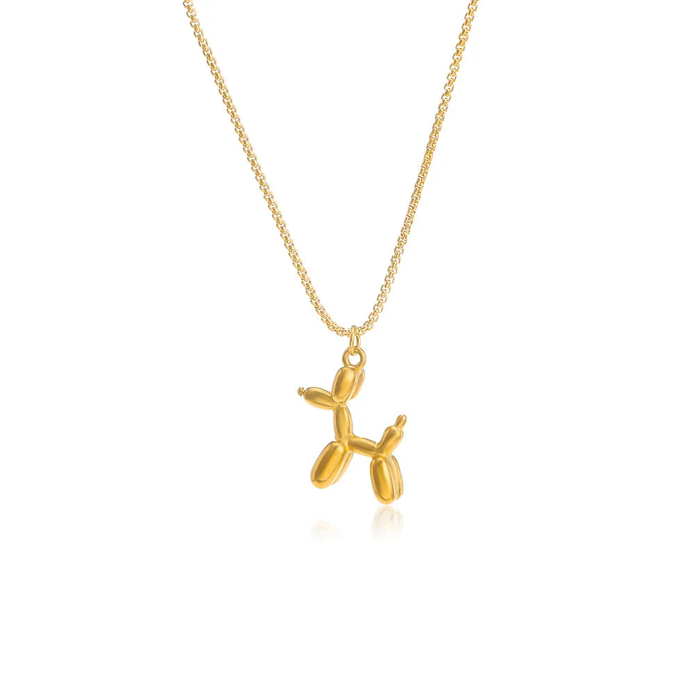 Trendy Tarnish Free Jewelry Waterproof 18K Gold Plated Stainless Steel Cute Balloon Puppy Dog Pendant Necklace YF3212