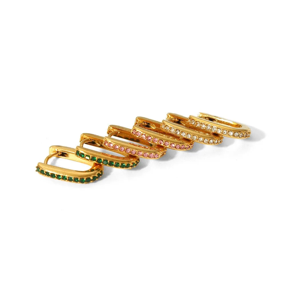 Nabest Luxury 18k Gold Plated Colors Zircon Stainless Steel Earings Geometric U Shape Hoop Earrings for Women