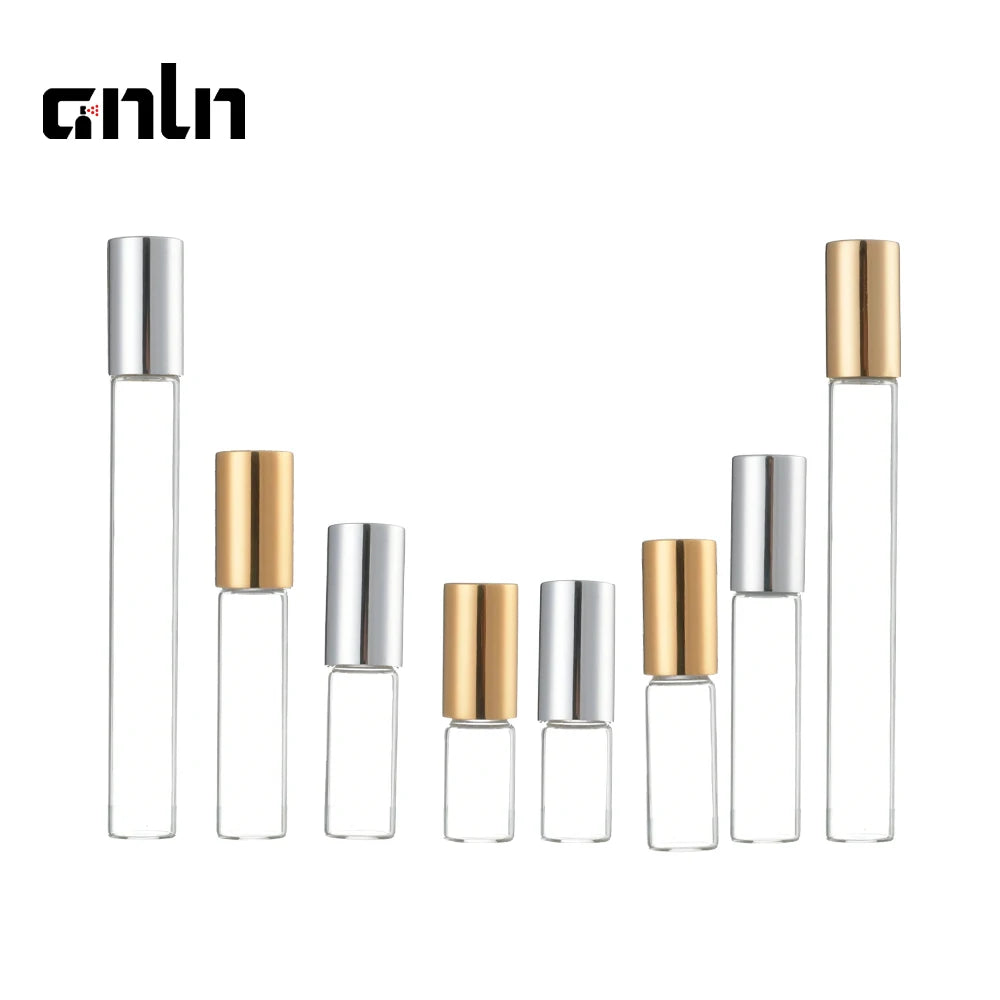 Empty 2ml 3ml 5ml 10ml Clear Glass Roller Bottles with Steel Roller Ball and Aluminum Cap Available for Customized logo