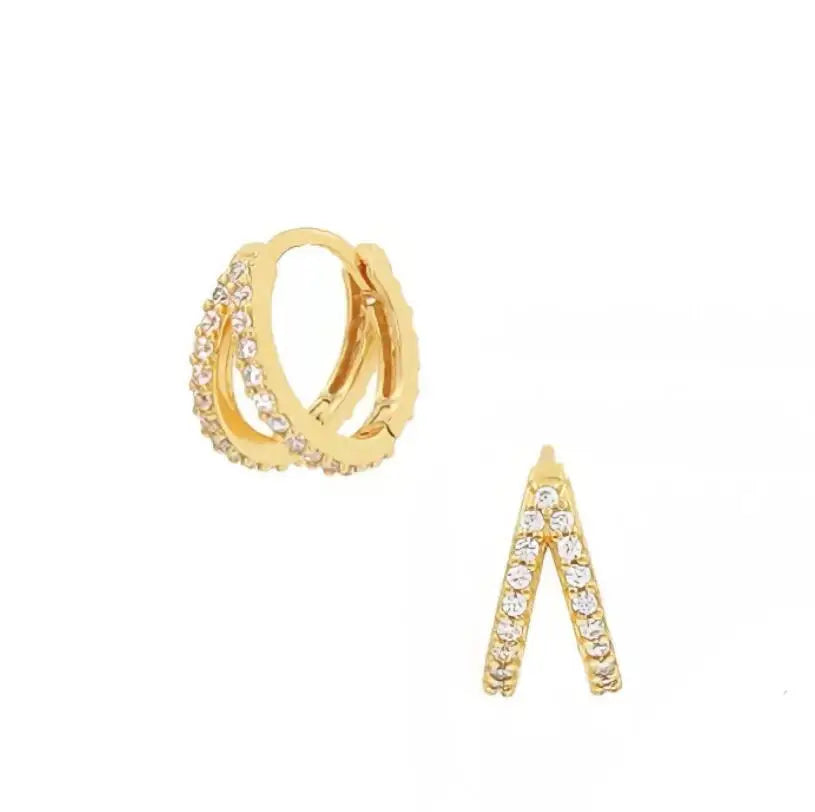 Sterling 925 Silver Hypoallergenic Split Twist Huggies Small Double CZ Hoop Earrings Cartilage Earring with Cubic Zirconia