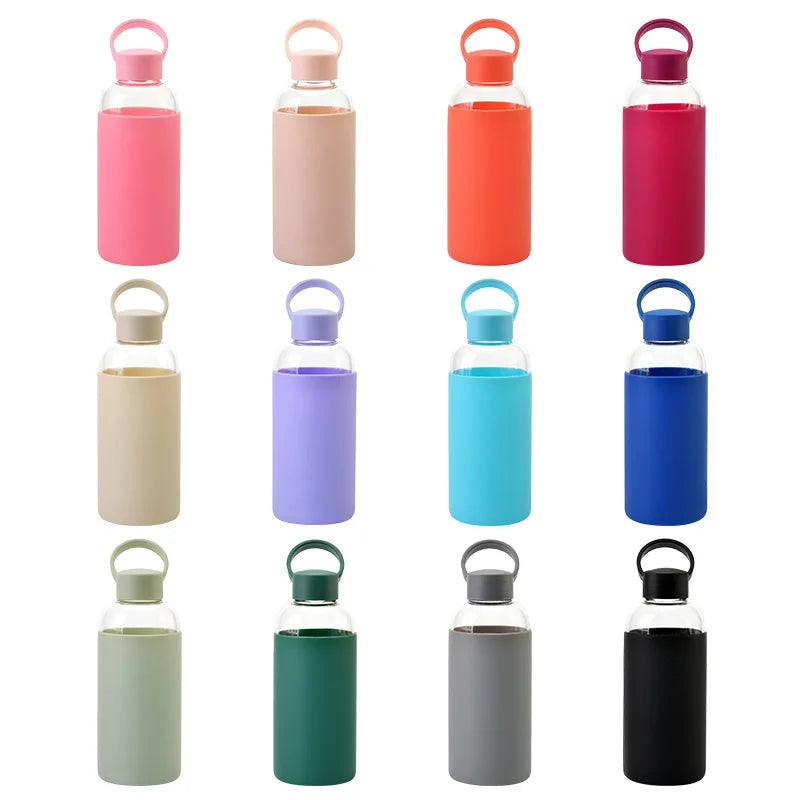 New Design Portable Glass Water Bottle High Borosilicate Cup with Silicone Cover Simple Mugs for Outdoor Travel Tour