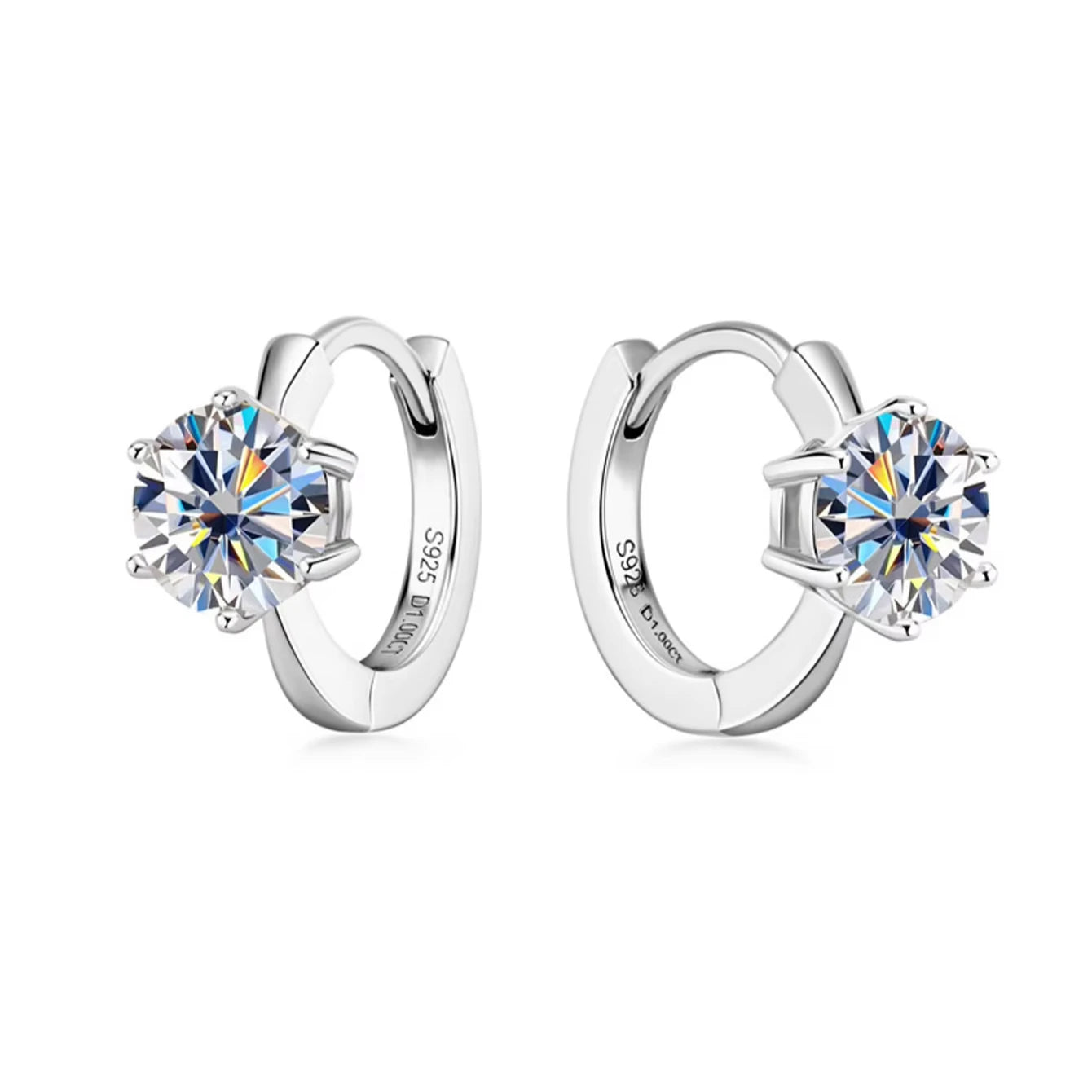 New 925 Silver & Gold Huggie Wedding Earrings Engagement Jewelry with Moissanite Solitaire Hoops for Women