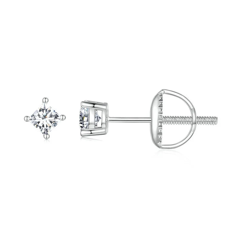 925 Sterling Silver Moissanite Four Claw Stud Earrings - Twisted Ear Bone Round Ball Design Minimalist Wedding Jewelry Gift