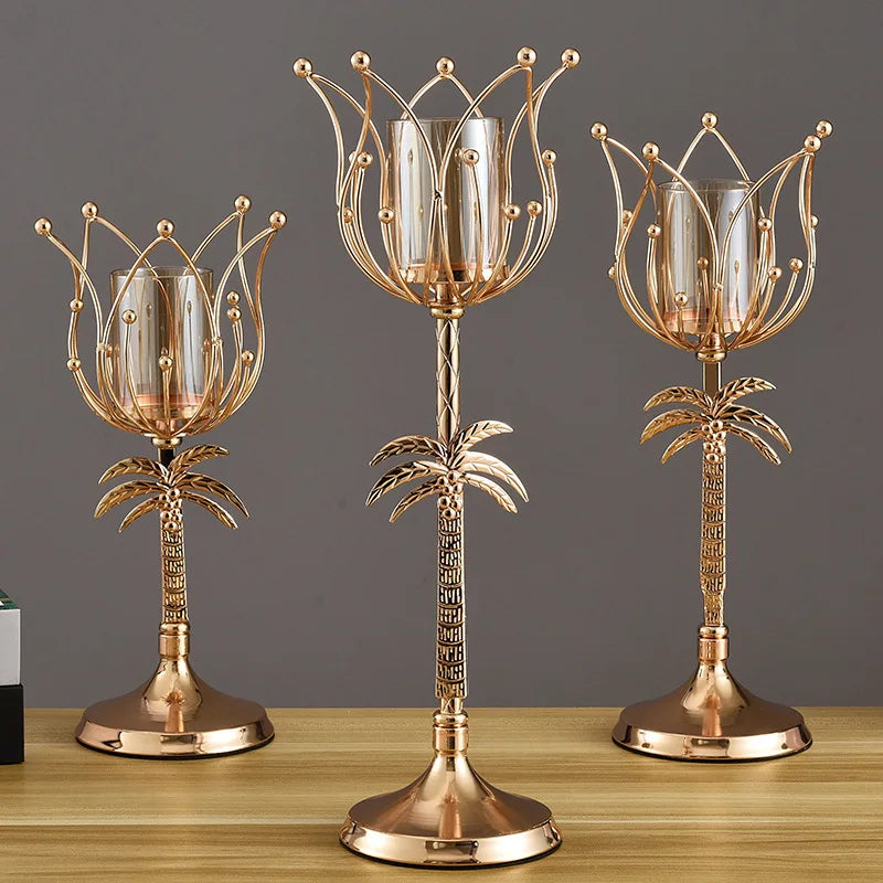 O-X470 Wholesale Wedding Decoration Table Centerpiece Gold Luxury Candlestick Nordic Glass Candle Holders Decorative