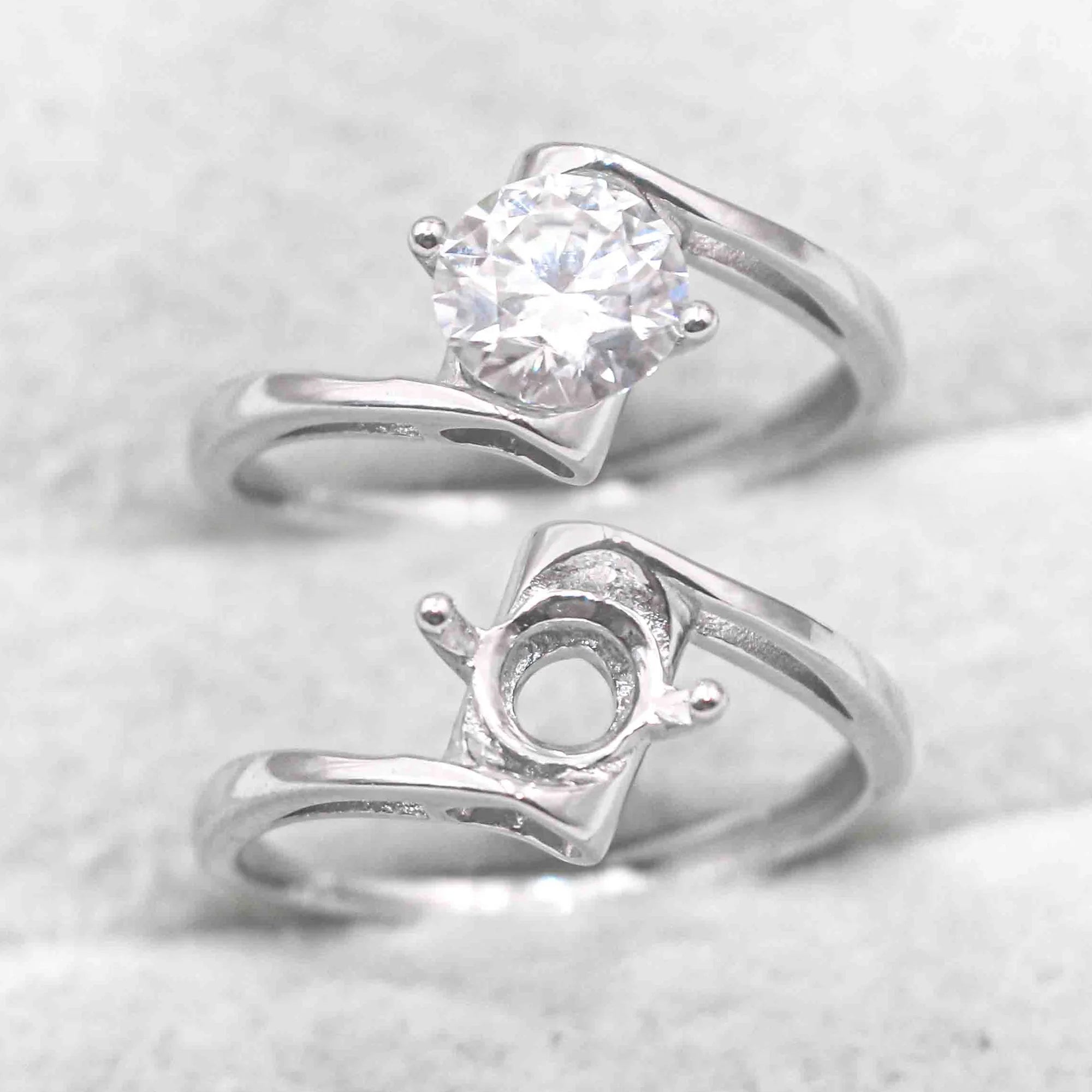 Sterling Silver 6.5mm/1 Carat Semi Mount Ring Frame Blank Moissanite Diamond Setting Base Without Center Stone Inlay for DIY