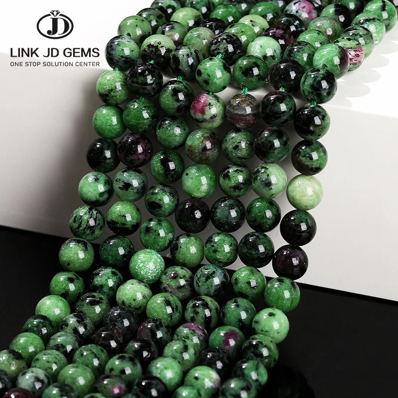 JD GEMS 4/6/8/10/12mm Natural Red/Green Epidote Zoisite Stone Beads Smooth Round Loose Beads for Jewelry Making