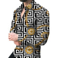 New Design Printed Men's Long Sleeve Floral Button-Up Geometric Shirts Breathable Summer Party Prom Wedding Shirt