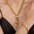 Stainless Steel Gold Plated Bridal Wedding Necklace Bracelet Set Women Zircon Inlaid Multi-layer Chains Jewelry
