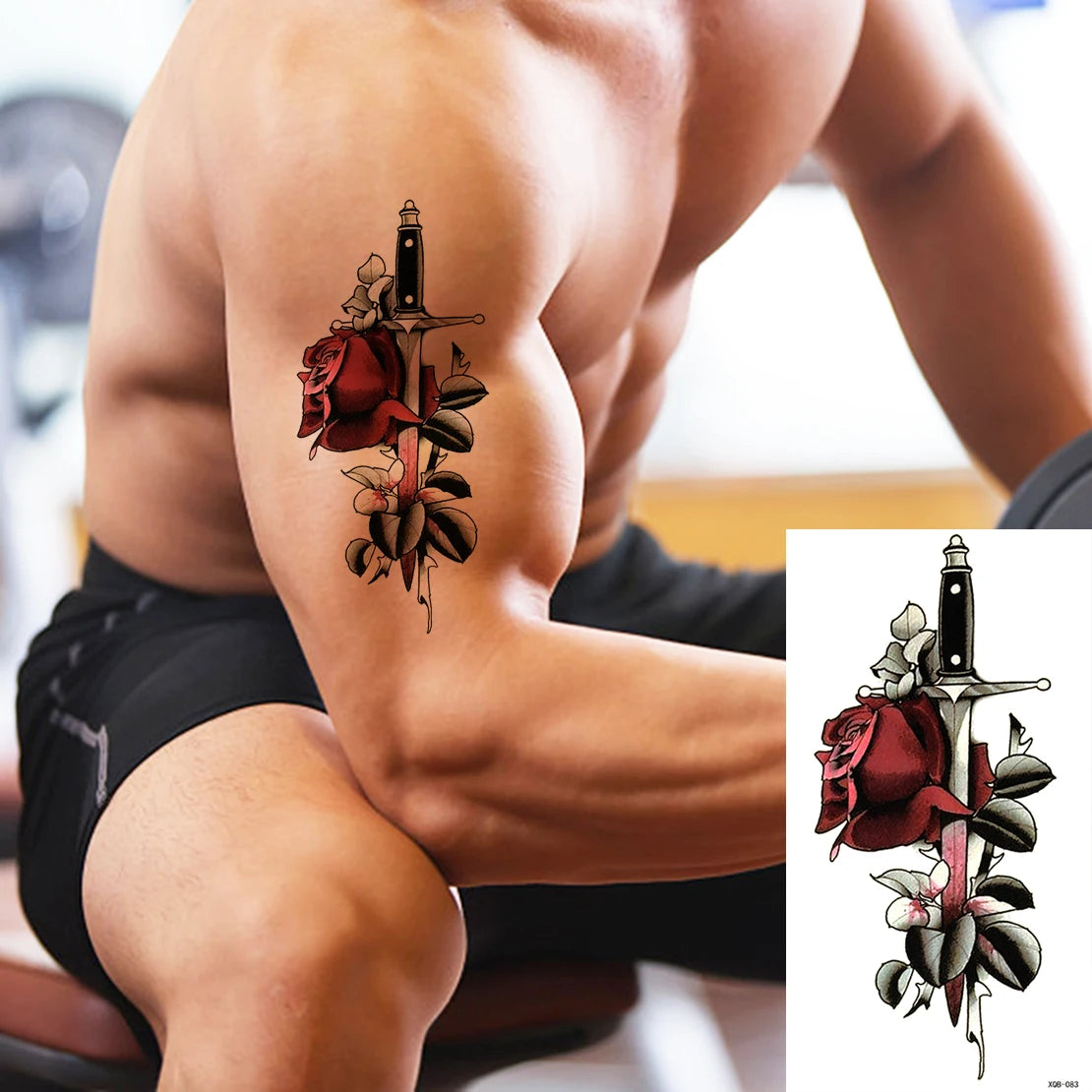 XQB Small  Arm Sleeve Tattoo Lion Crown King Rose Waterproof Temporary Tatoo Sticker Wild Wolf Tiger Men Tattoo