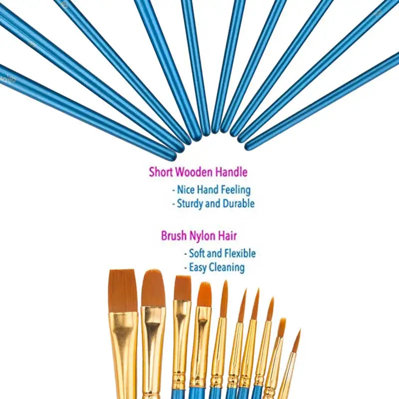10Pcs/set Watercolor Oil Paint Brush Set Wooden Handle Painting Brush Face Painting Brushes