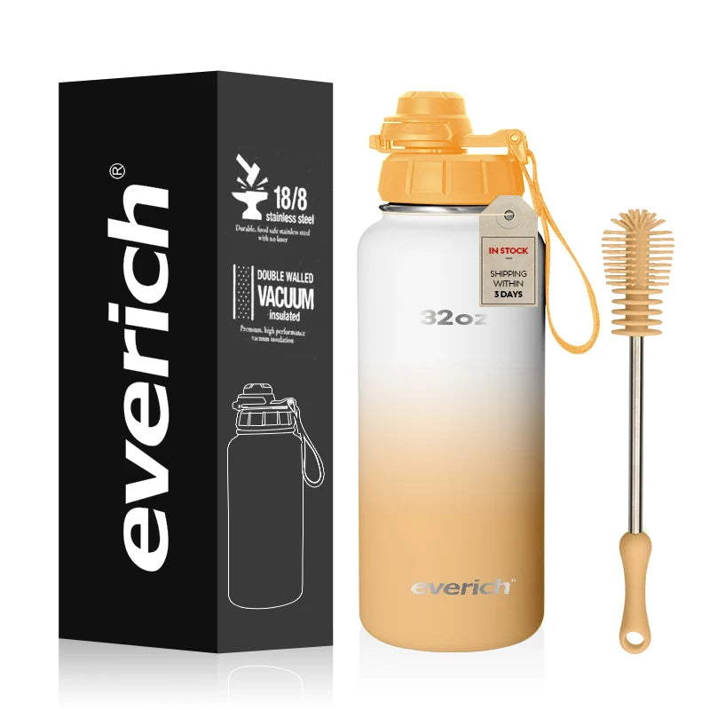 Everich 32oz  Sport Handle Straw Lid Thermo tank Double Wall Wide Mouth Water Bottles Insulated Style  Water Bottles