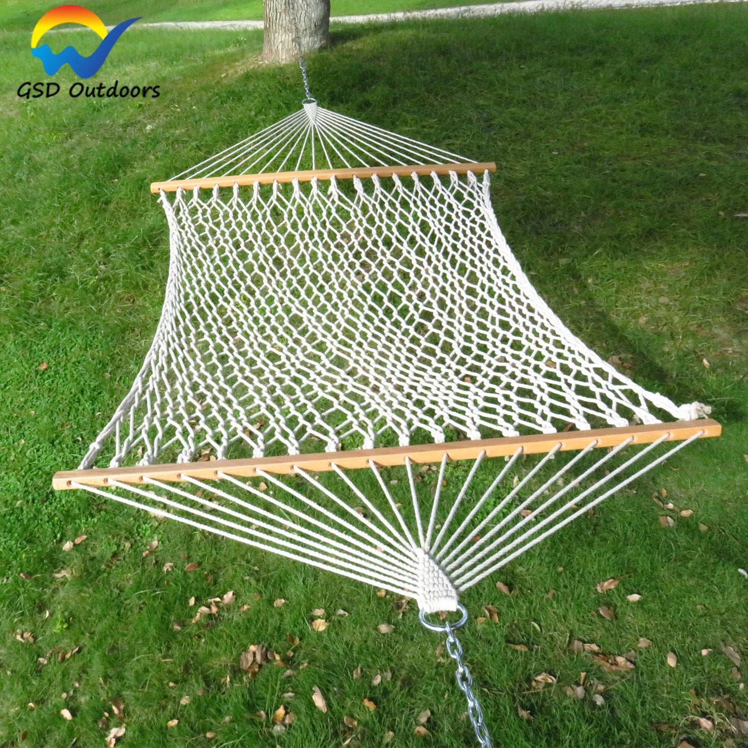 GodsWord Rope Hammock Outdoor Double Person Cotton Rope Hammock With Spreader Bar Patio Portable Cotton Swing Chair Hammock Bed