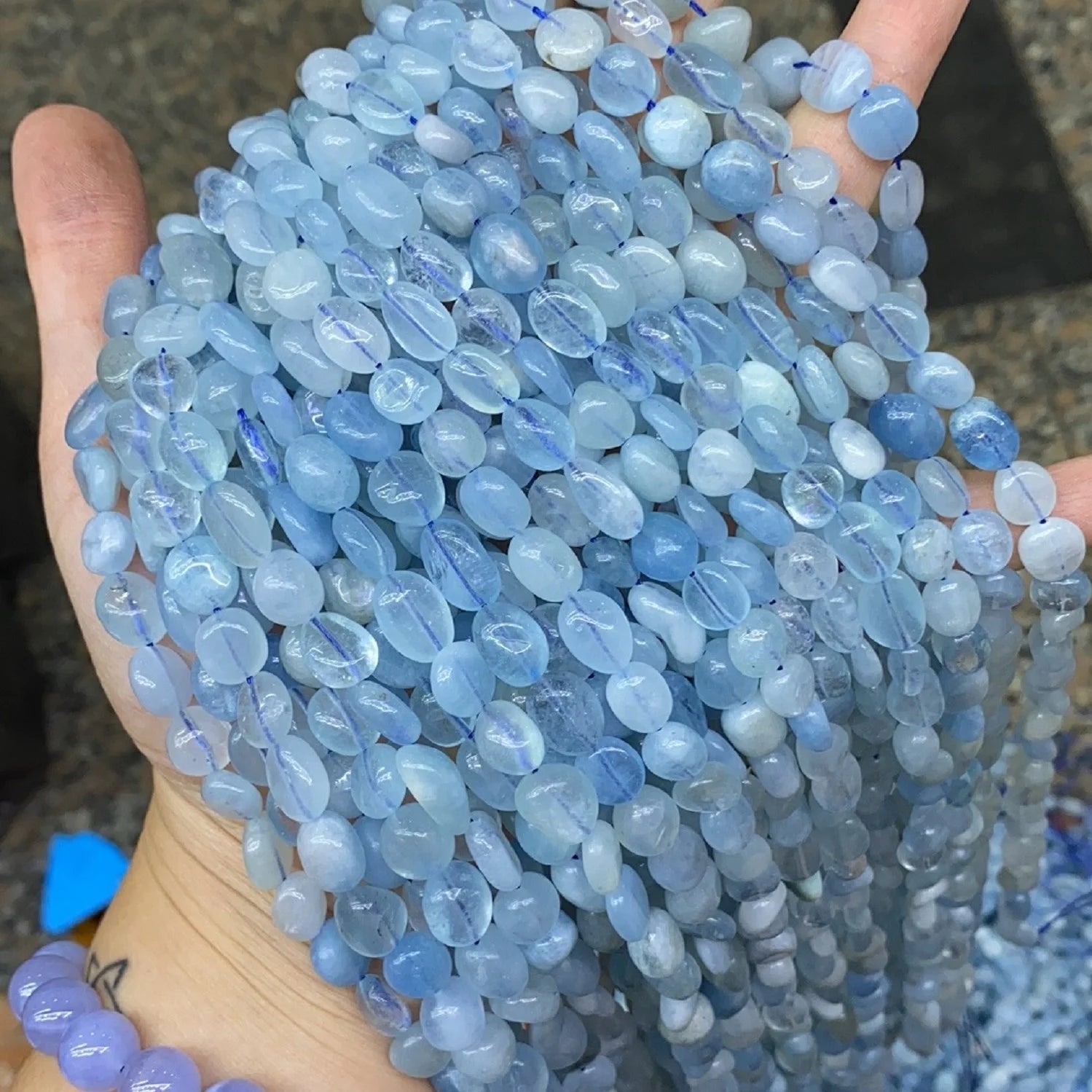 8-10mm Natural Oval Irregular Shape Aquamarine Beads Healing Stone Beads for Jewelry Making
