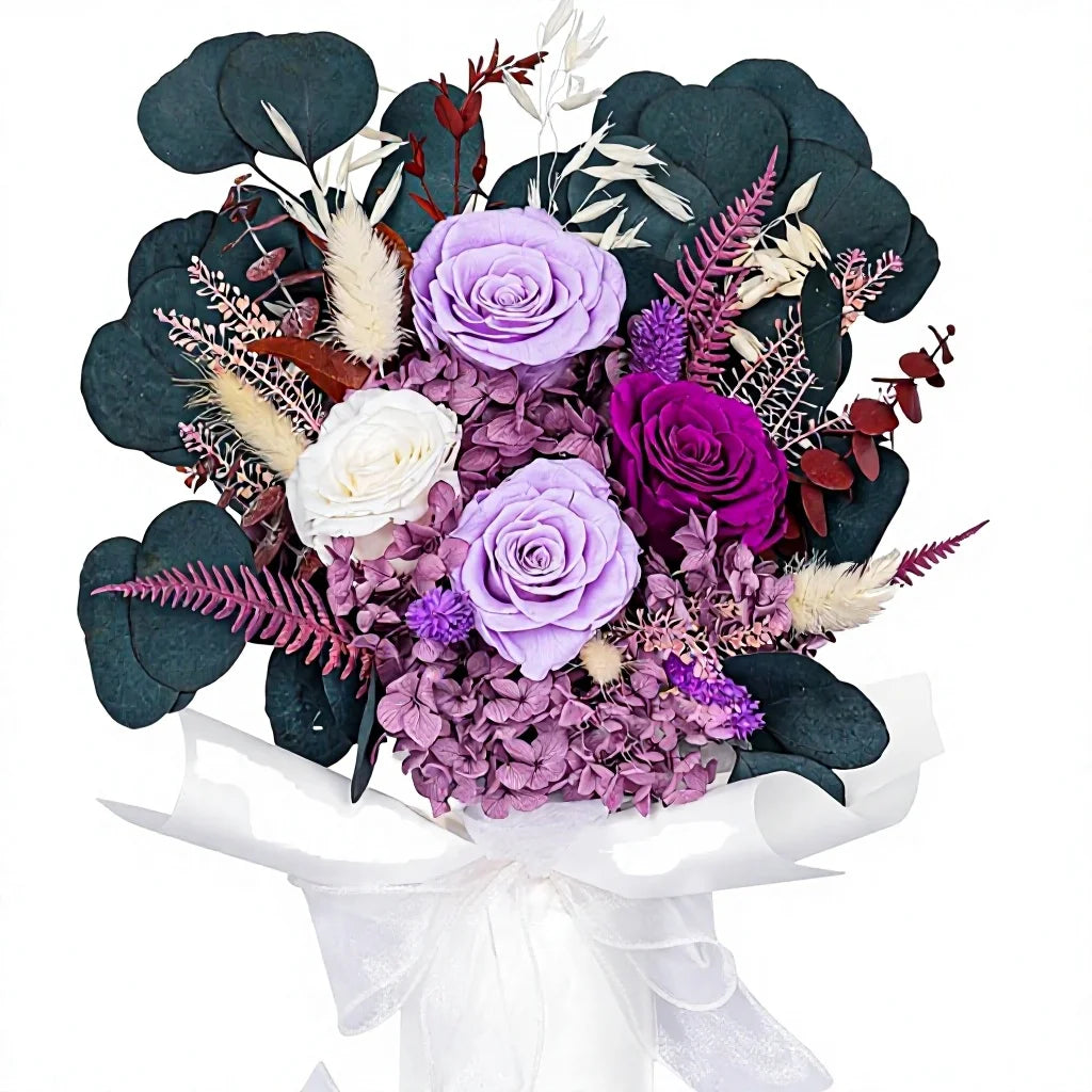 Women's Mother's Valentine's Day Christmas Gift Purple Bouquet Rose Preserved Flower Eternal Graduation New Year Easter Long MegaBDM
