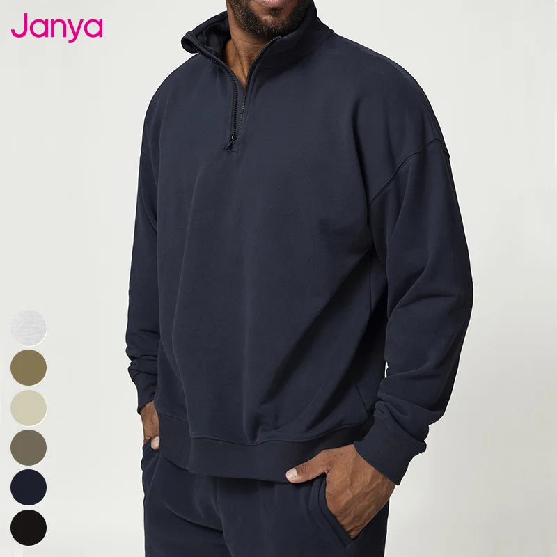 New Workout Clothing Stand up Collar Sweatshirts Casual Long Sleeve Fitness Tops Half Zip Sports Pullover Sweatshirt for Men