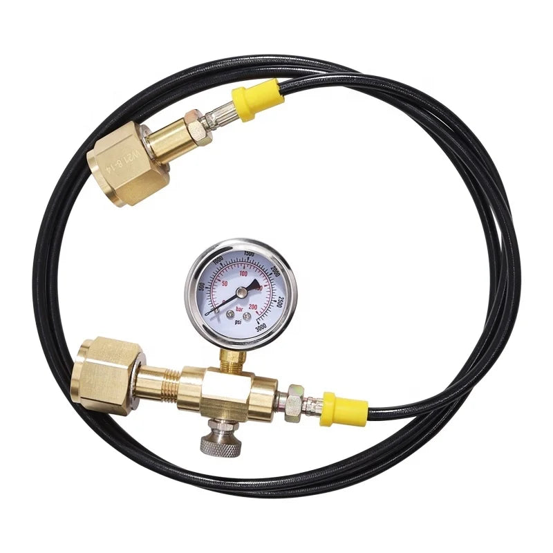 Protective Gas Transfer High Pressure Hose 1.5m for Argon / CO2 Thread 2 X W21.8 X 1/14 Inch Right with Pressure Gauge