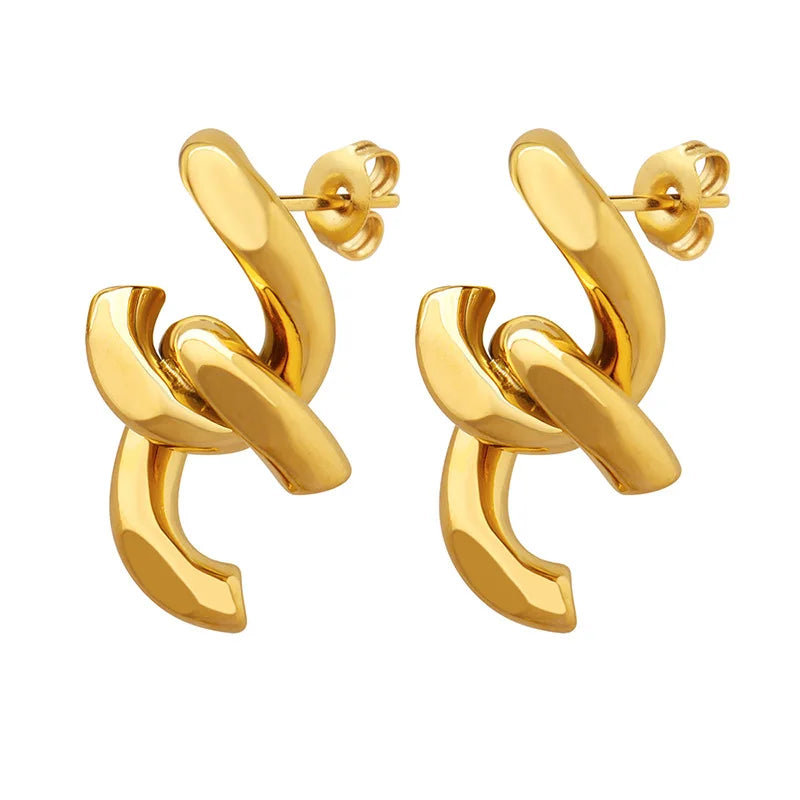 Customized Chain Stitching Earrings Titanium Steel 18k Real Gold Steel Surgical Ins Geometric Earrings