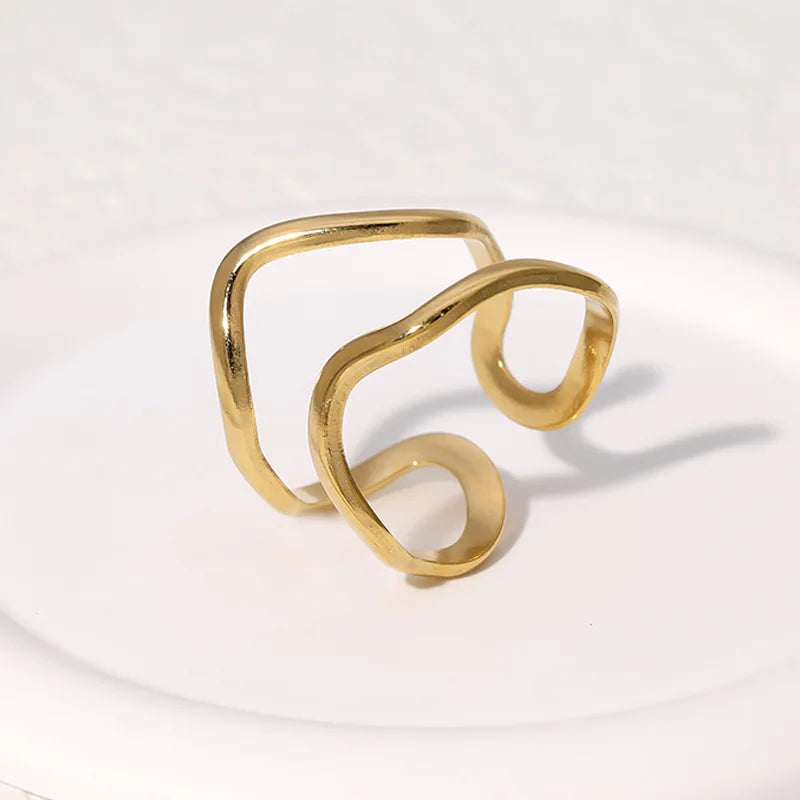Beimai OEM Ring Simple Double-layer Stainless Steel Asymmetrical Open Ring