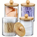 4 Pack Qtip Holder Dispenser Clear Plastic Apothecary Jar Containers Vanity Makeup Organizer Storage for Cotton Swab Ball Pads