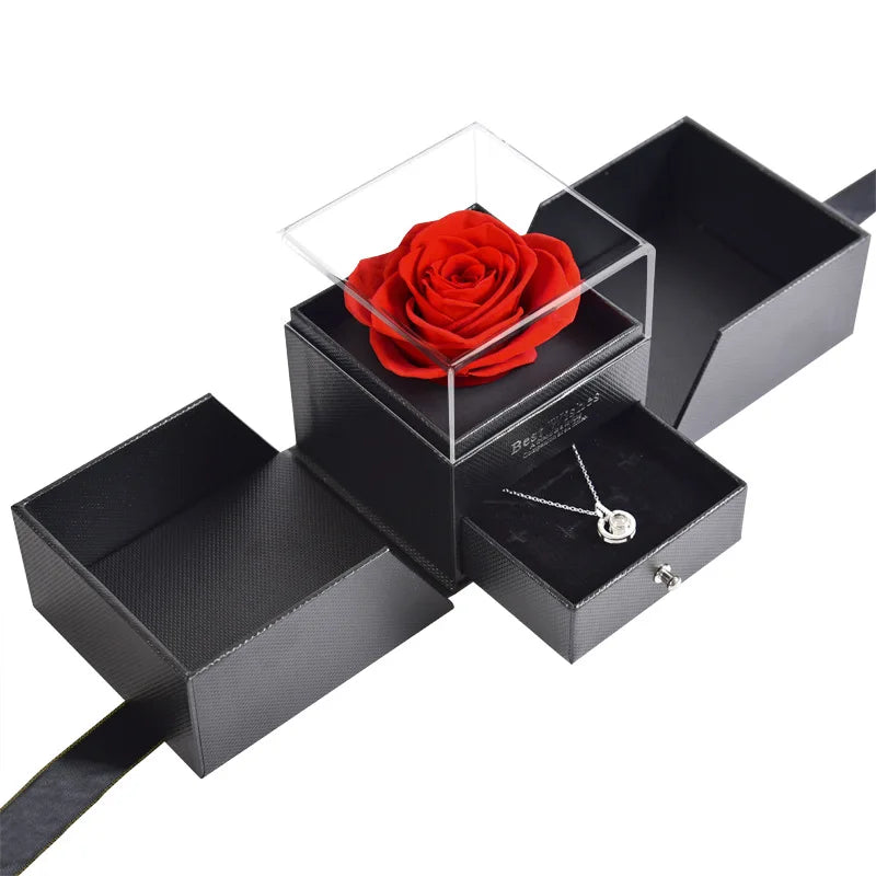Preserved Flower Gift Double Door Drawer Box Rose Necklace Jewelry Pack Christmas Birthday Valentine's Day Gifts Box Jewelry Box
