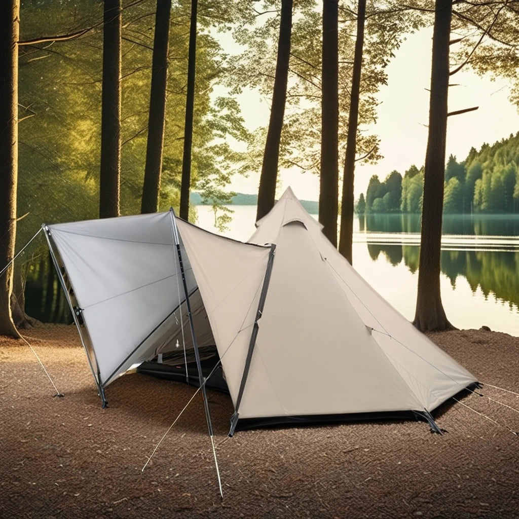 Wind Valley Large Hexagonal Pyramid Four-season Waterproof Camping Stove Tent One Bedroom Families Outdoor Picnic Portable 210D