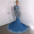 Luxury Crystals Stones   Fashion Evening Rhinestones Diamond  Dress Crystal Diamond Shinny Maxi Dress Blue Party Robe De Mariage