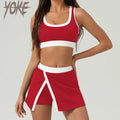 Yoke Fashion  Contrast Color  2 Piece  Active Wear Contrast Color Split Tennis Skirt Sports Bras  for Women Yoga Set