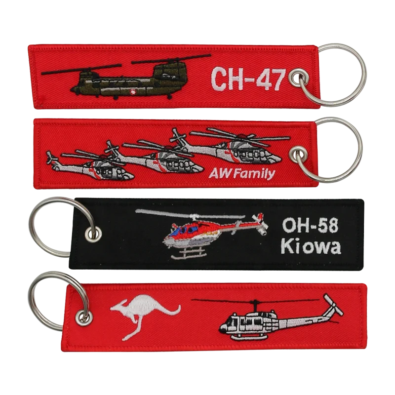 Twill Material Custom Helicopter Merrow Border PMS Embroidered Keychain