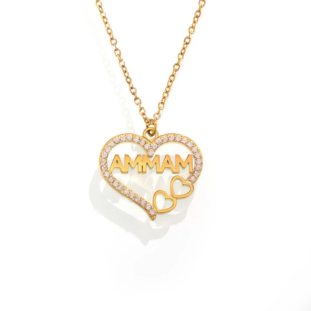 Delicate Heart-shaped Zircon Stainless Steel Necklace MAMA Necklace Jewelry Mother's Day Gift for Her