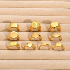 Women 10 Styles Glossy Fashion Jewelry Geometric Ring 18k Gold Plated 316L Stainless Steel Hypoallergenic Ring