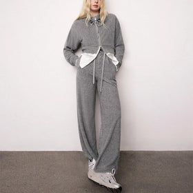 Wholesale Women's Clothing Sweatsuits Streetwear 2 Piece Zip up Hoodie and Jogger Set Cotton Fleece Sweatshirt Tracksuit