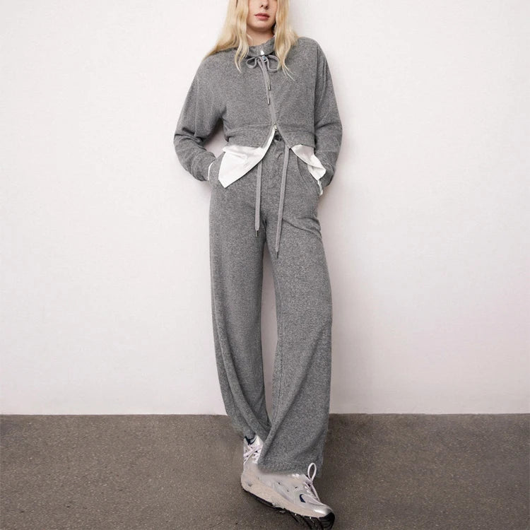 Wholesale Women's Clothing Sweatsuits Streetwear 2 Piece Zip up Hoodie and Jogger Set Cotton Fleece Sweatshirt Tracksuit