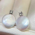 S925 Silver Queen Earrings with 12mm Natural White Button Baroque Freshwater Pearl June Stone for Engagement Wedding or Party