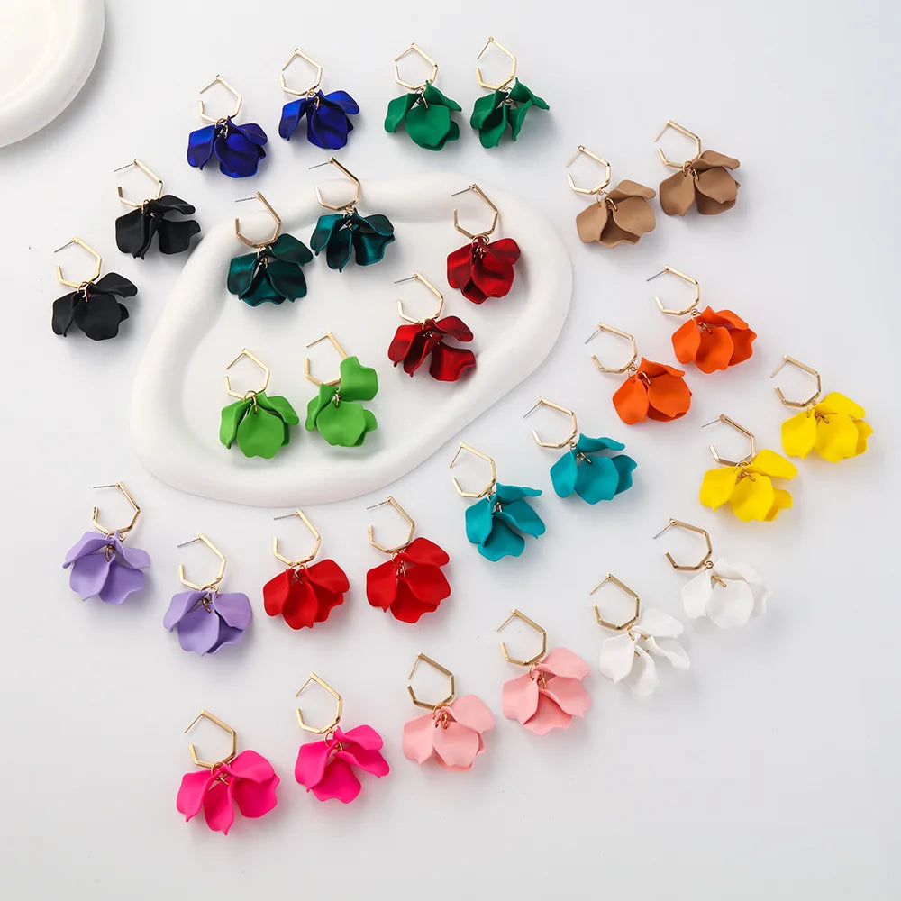 Fashionable Jewelry Rose Petal Long Earrings Women's Personalized Trend Versatile Earrings