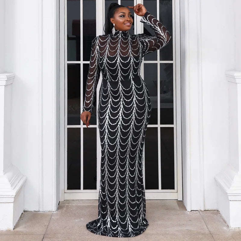 Black Ballroom Performance Dress Women's Elegant off Shoulder Colorful Printed Stripe Bodycon Plus Size