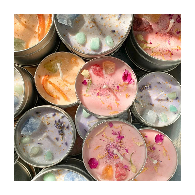 AIKUN Luxury Decorative Scented Candles Crystal Dried Flowers in Tin Jar Aromatherapy Soy Wax Candle for Valentine's Day Gift