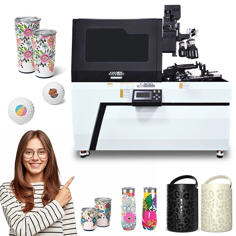 Jucolor Double-station Manipulator Tumbler 360 Cylindrical Kind Shapes Personalized High-speed UV Cylinder Bottle Printer