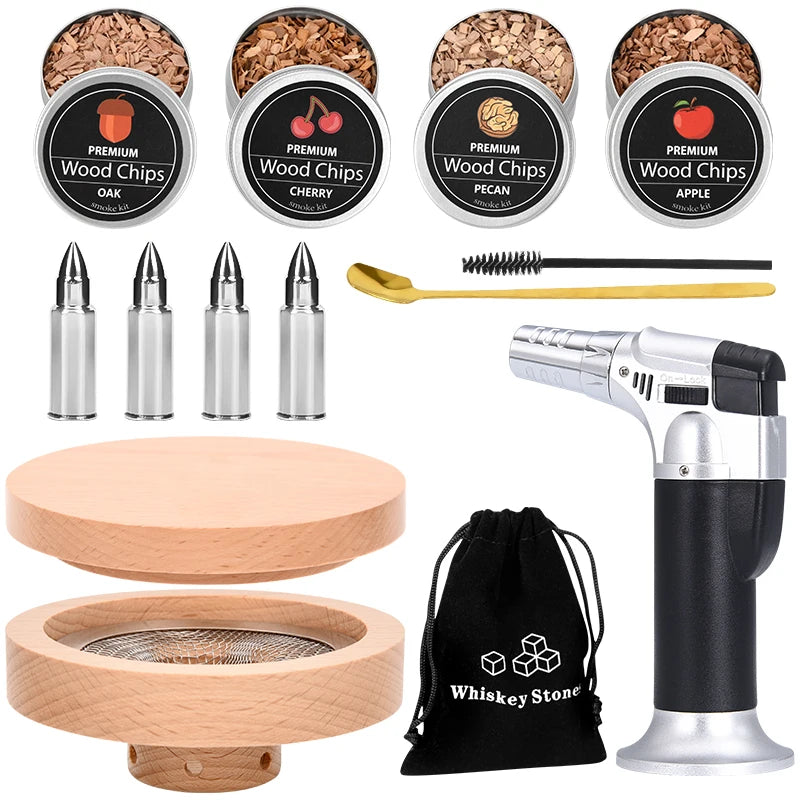 WEIBU Old Fashion Whiskey Smoker Kit bar Household Wooden Tools Luxury Smoker Gift for Father Friends Colleagues