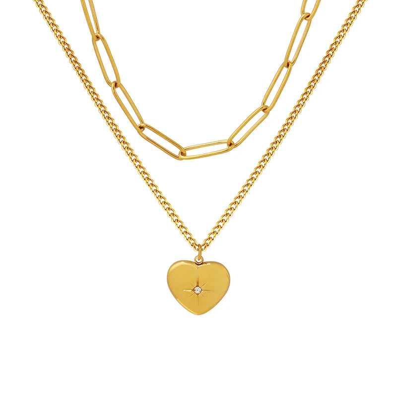 Wholesale Heart Pendant Necklace Star Zirconium Surgical Grade Stainless Steel Necklace