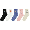 HF New Women's Cartoon Breathable Knitted 80% Cotton Midi Length Casual Socks Science Fiction Planet Moon Sun Design Standard