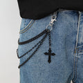 Hip Hop Street Multilayer Cross Pendant Black Beads Chain Pants Chain Trendy Casual Wearing Fashionable Jewelry Accessories Gift