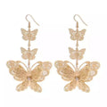 Trendy Personality Long Earrings Gold Plated Jewelry Exaggerated Three Layer Butterfly Earrings for Women Girls
