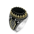 DAIHE Personality Retro Men's Fashion Jewelry Ring Black Agate Punk Rings for Men