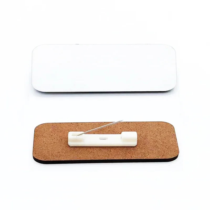 Qualisub Personalized 3*1.5inch MDF Pin Badges Sublimation Name Tags Sublimation Pin Badges DIY Design Wood Pin Badge