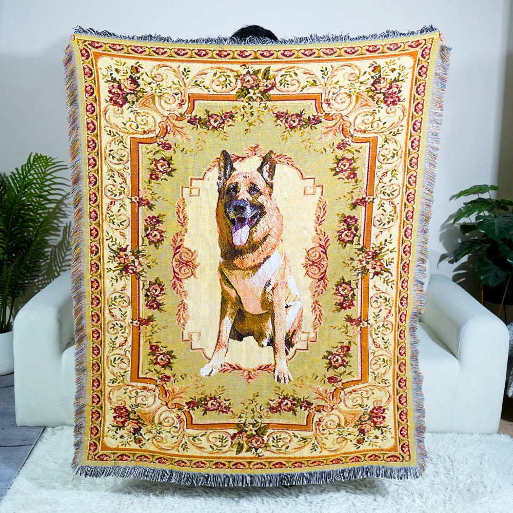 Custom Jacquard Tapestry Blanket with Vivid Animal and Character Pattern Woven Four Seasons Blanket for Home & Camping Use