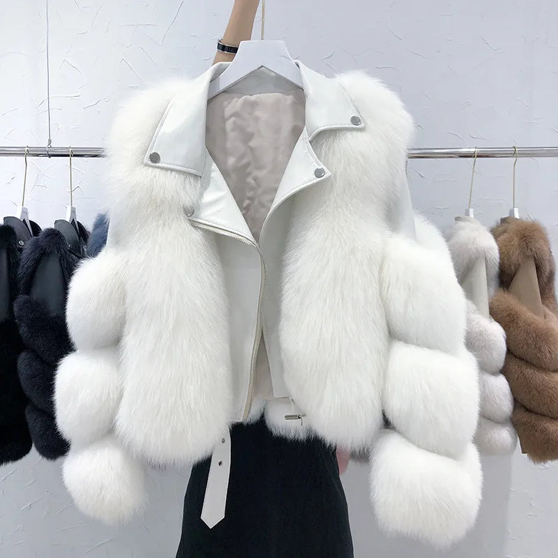Custom Wholesale Fox Fur Jacket Women Short Classic Style Ladies Fur Coat Real Fur Leather Jacket Women