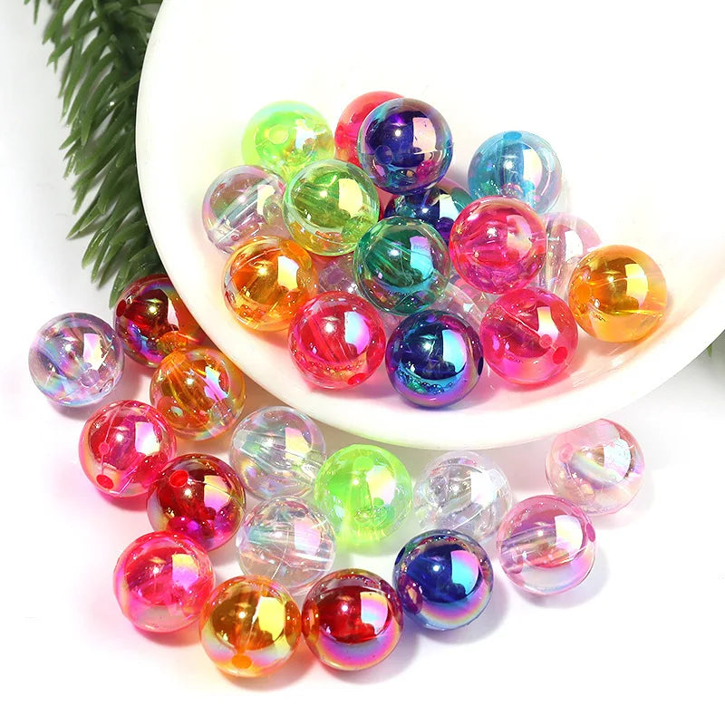 Factory Direct Sale 50 Pcs/bag Acrylic Beads Electroplating AB Transparent Color Round Beads for Jewelry Making