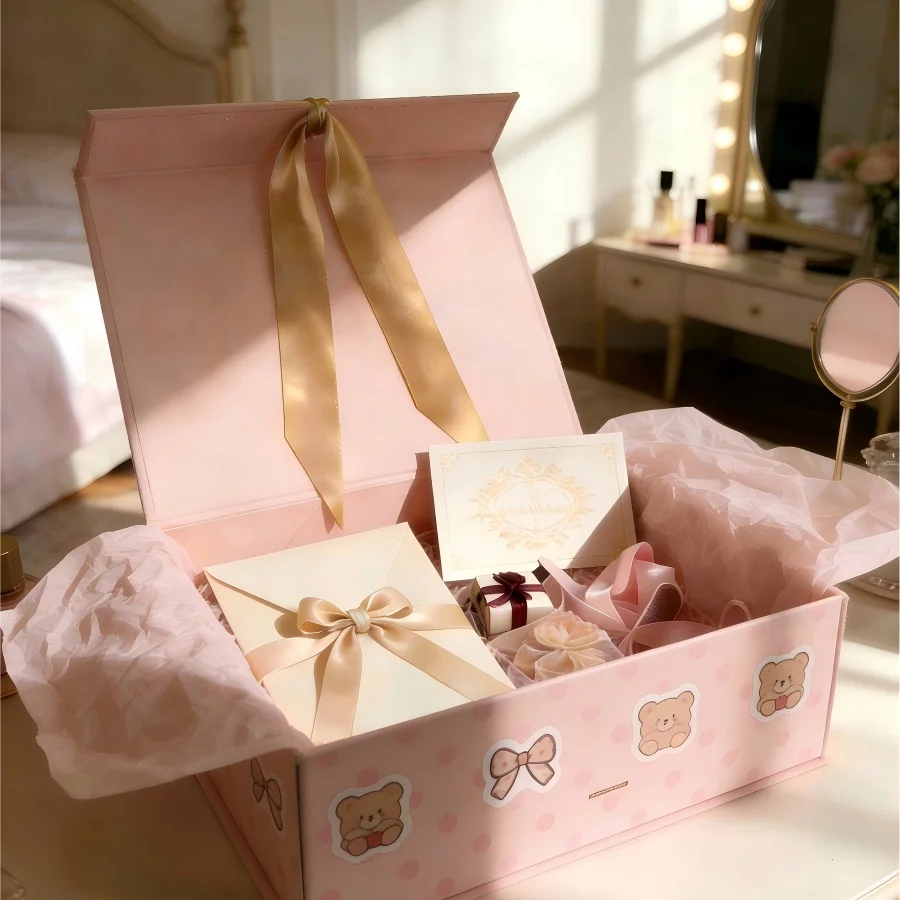 Foldable Custom Magnetic Wedding White Pink Black Gift Boxes Satin Lined Offset Printing Ribbon Sticker Embossing Recycled