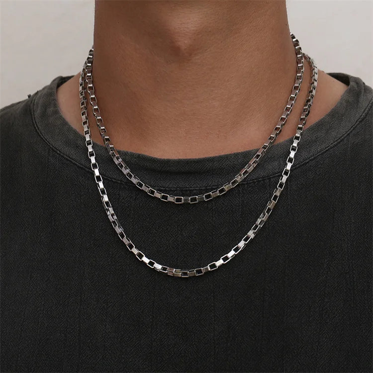Hot Sale Stainless Steel Jewelry Necklace Mens square Box Silver Chains