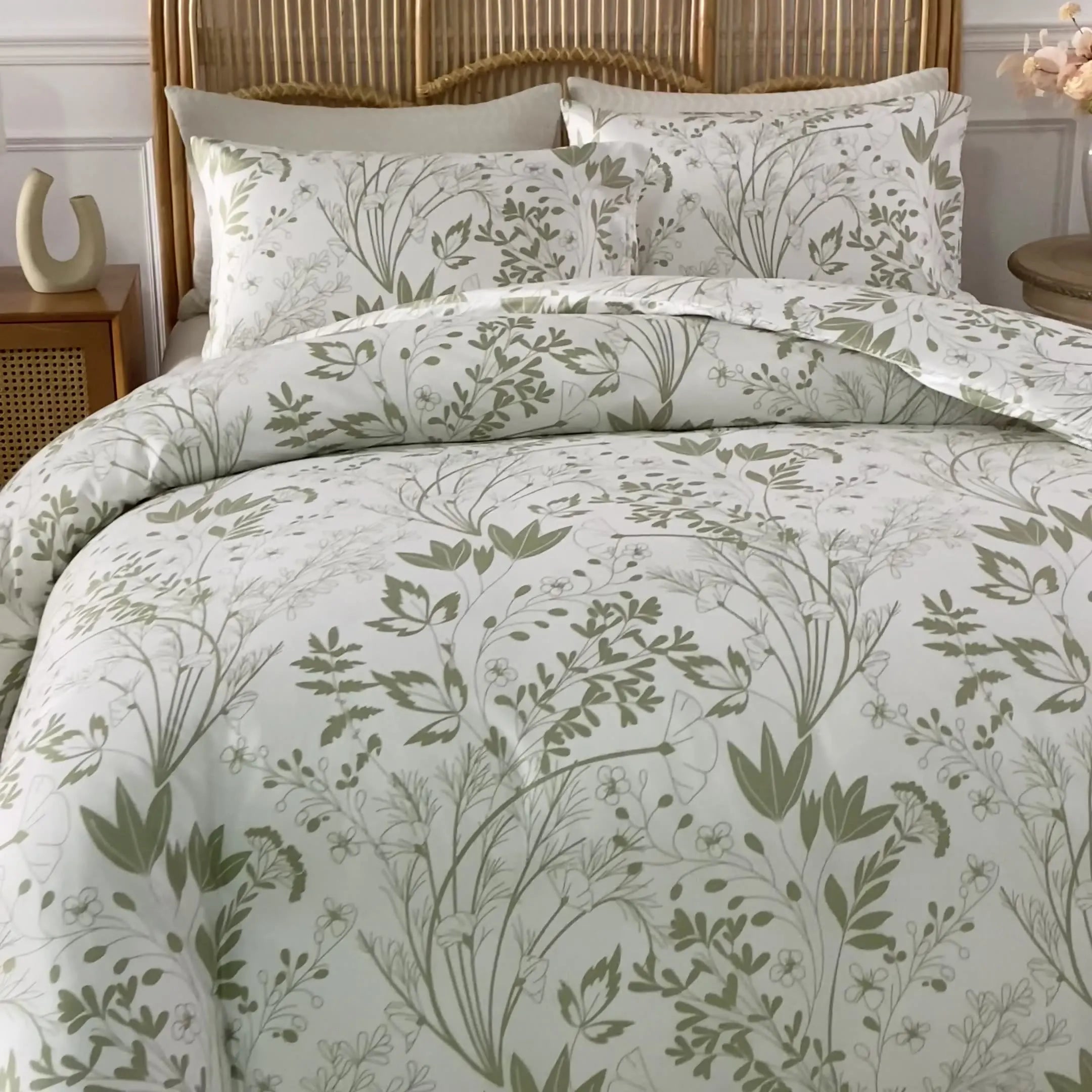 3pcs Light Fresh Floral Plant Pattern Duvet Cover Pillowcase Softer Breathable Set Simple Style Polyester Folded for Home Hotel